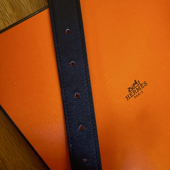 Hermes silver belt Buckle navy/white Reversible Leather Belt Size 75 - Picture 2 of 4